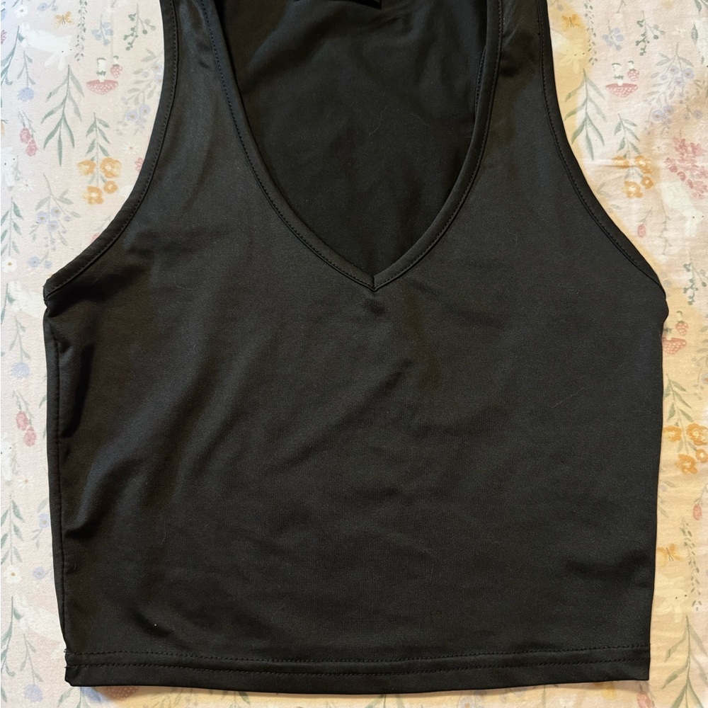 Black V-Neck Tank Crop Top